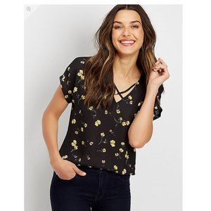 Last Chance Before Donating on 12/1! MAURICES Black and Yellow Floral Blouse